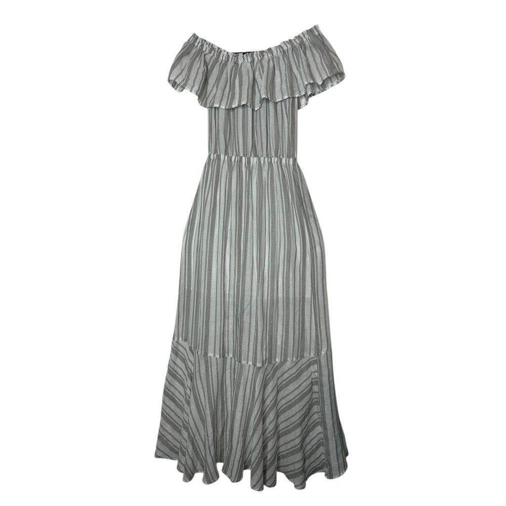 SEN Maxi Dress Women Small Asymmetrical Ruffle Smocked Waist Beach Cotton Formal - Picture 2 of 9